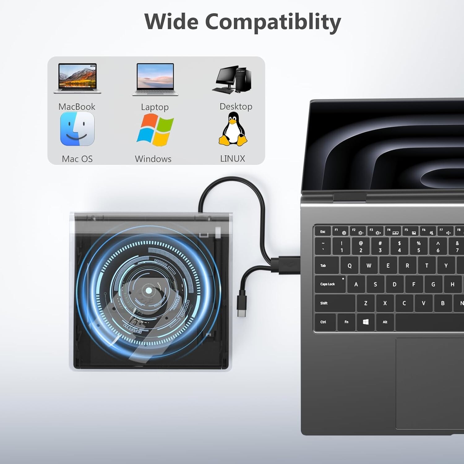 External Bluray Drive BD/CD/DVD Reader Burner for Laptop PC USB3.0 Optical Drive