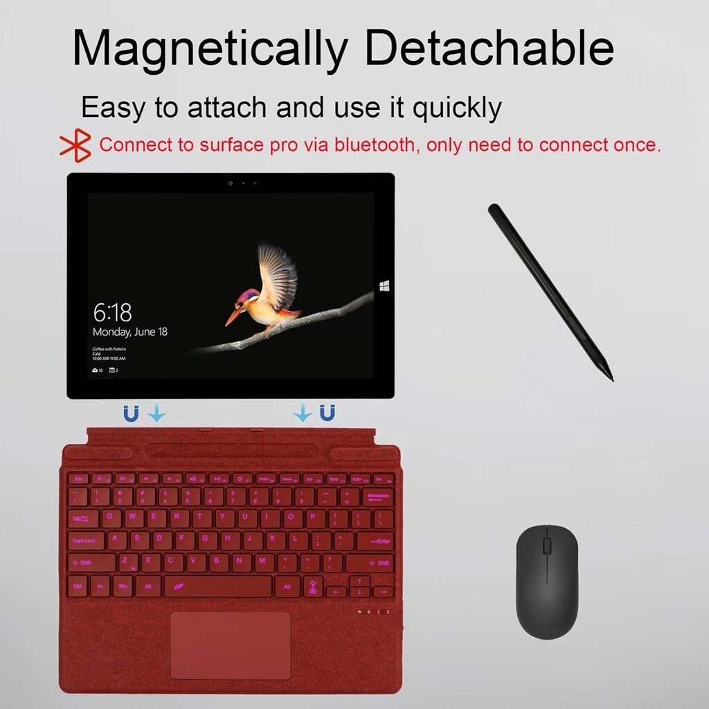 Backlit Wireless Slim Keyboard Touchpad for Microsoft Surface Pro 8/9/X/10/11