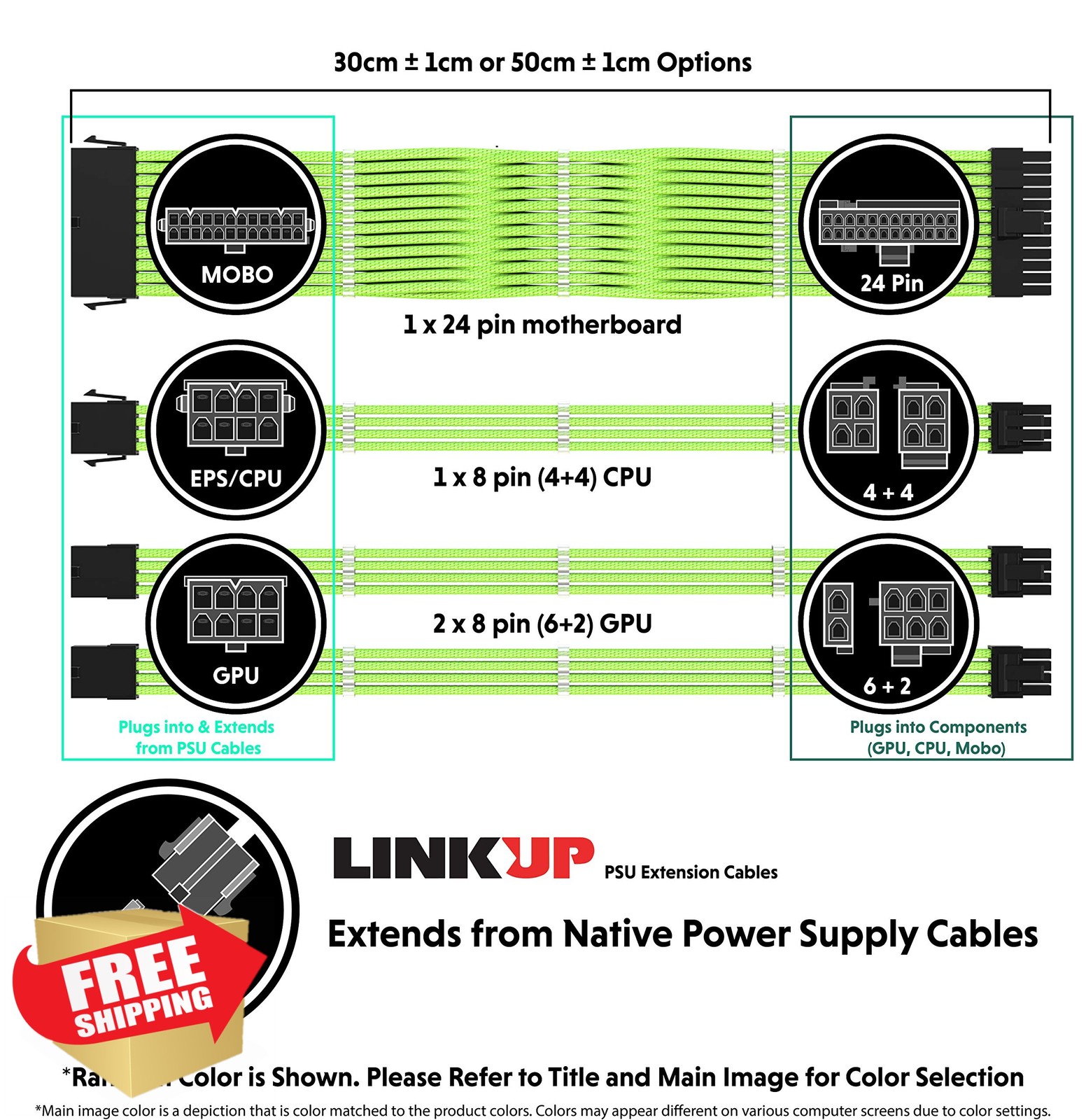 LINKUP 30cm BlueBlack 4-Pack PSU Cable Extension