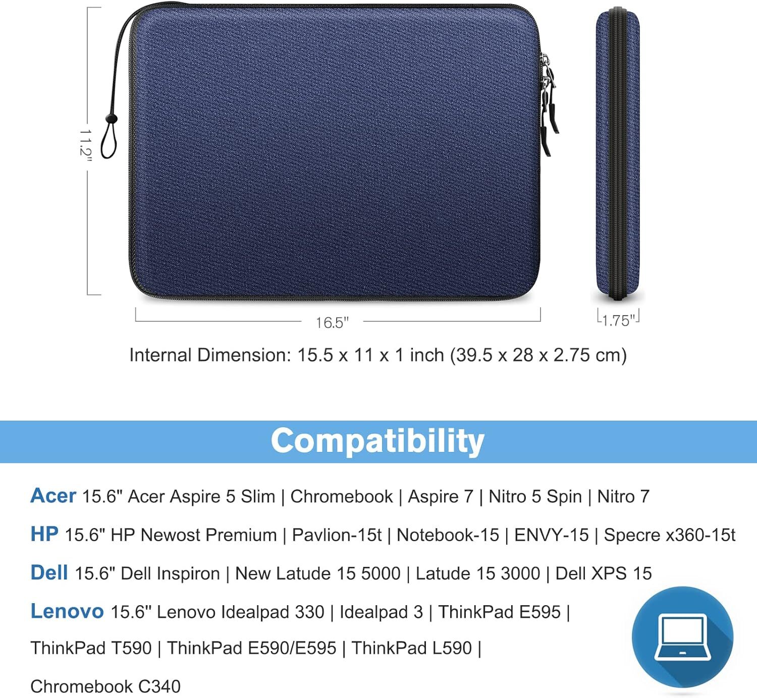 15.6 Inch Hard Laptop Sleeve Case Shockproof Carrying Case for HP Dell Samsung