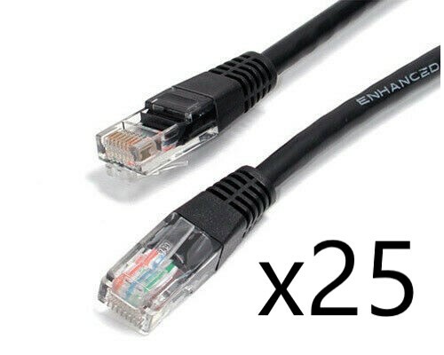 25 Pack Lot – 7ft CAT5e Ethernet Network LAN Router Patch Cable Cord Wire Black