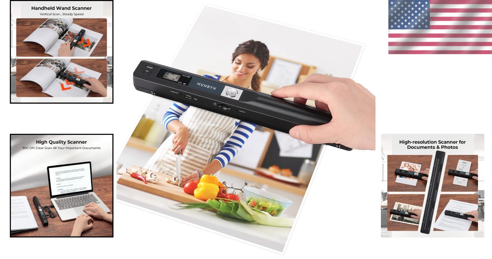Effortless Scanning: 900 DPI Portable Scanner for Photos & Documents, Black
