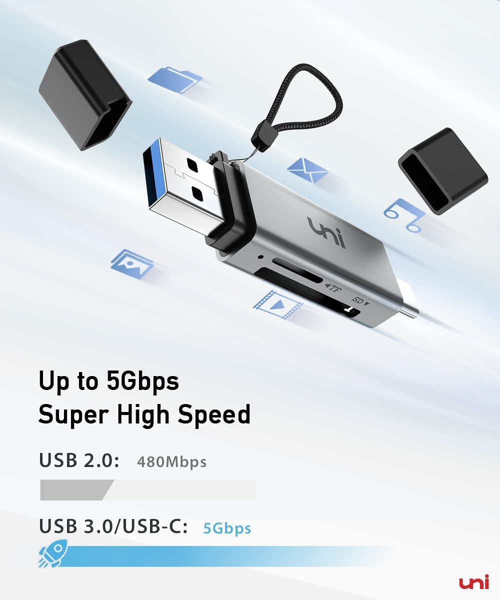 Uni SD Card Reader, High-Speed USB C to Micro SD Card Adapter USB 3.0 Dual Slots