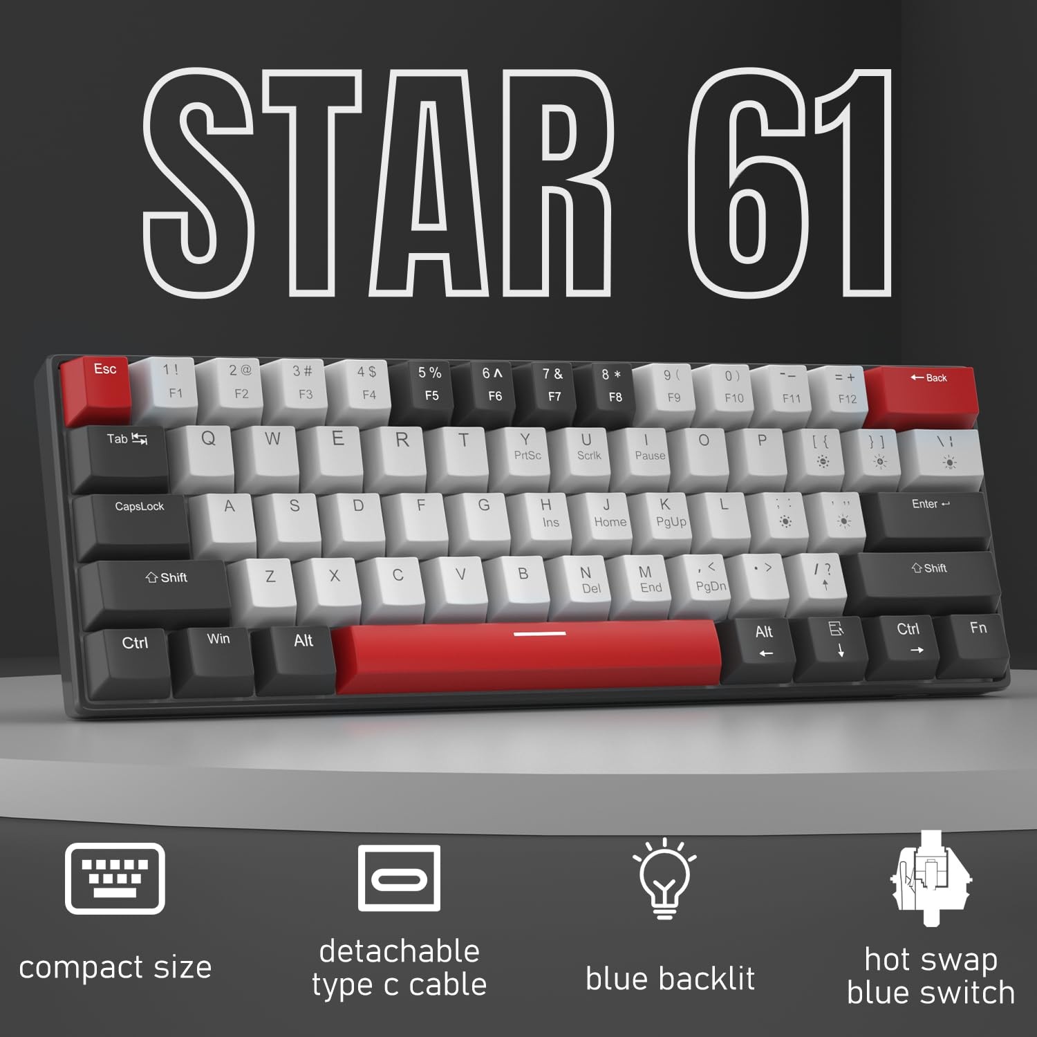 60% Mechanical Gaming Keyboard,Mixed Color Keycaps Gaming Keyboard with Click…