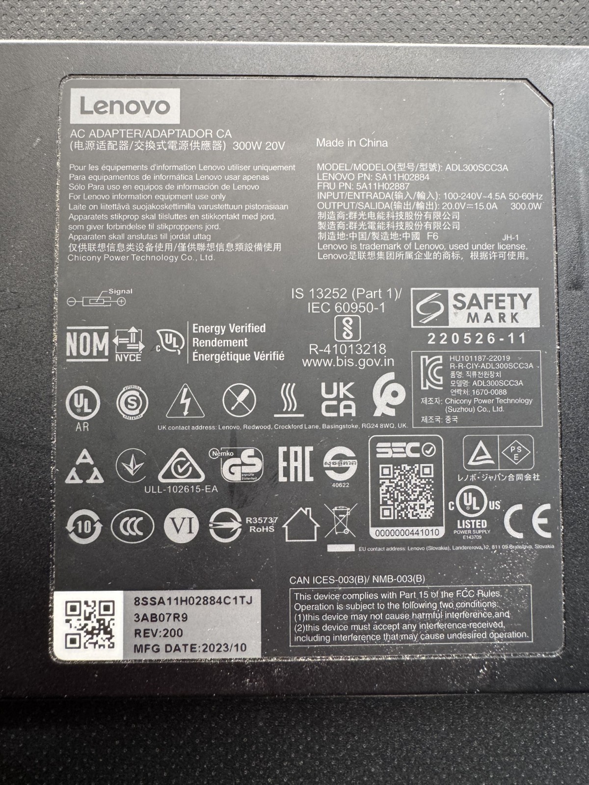 300W Lenovo AC Adapter (Slim tip) Legion GAMING LAPTOP 20V/16.5A GX21K06347