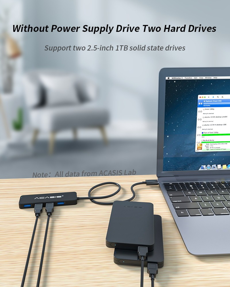 Acasis 4 Port USB 2.0 Hub Splitter Multi Adapter 5Gbps High Speed Desktop Laptop
