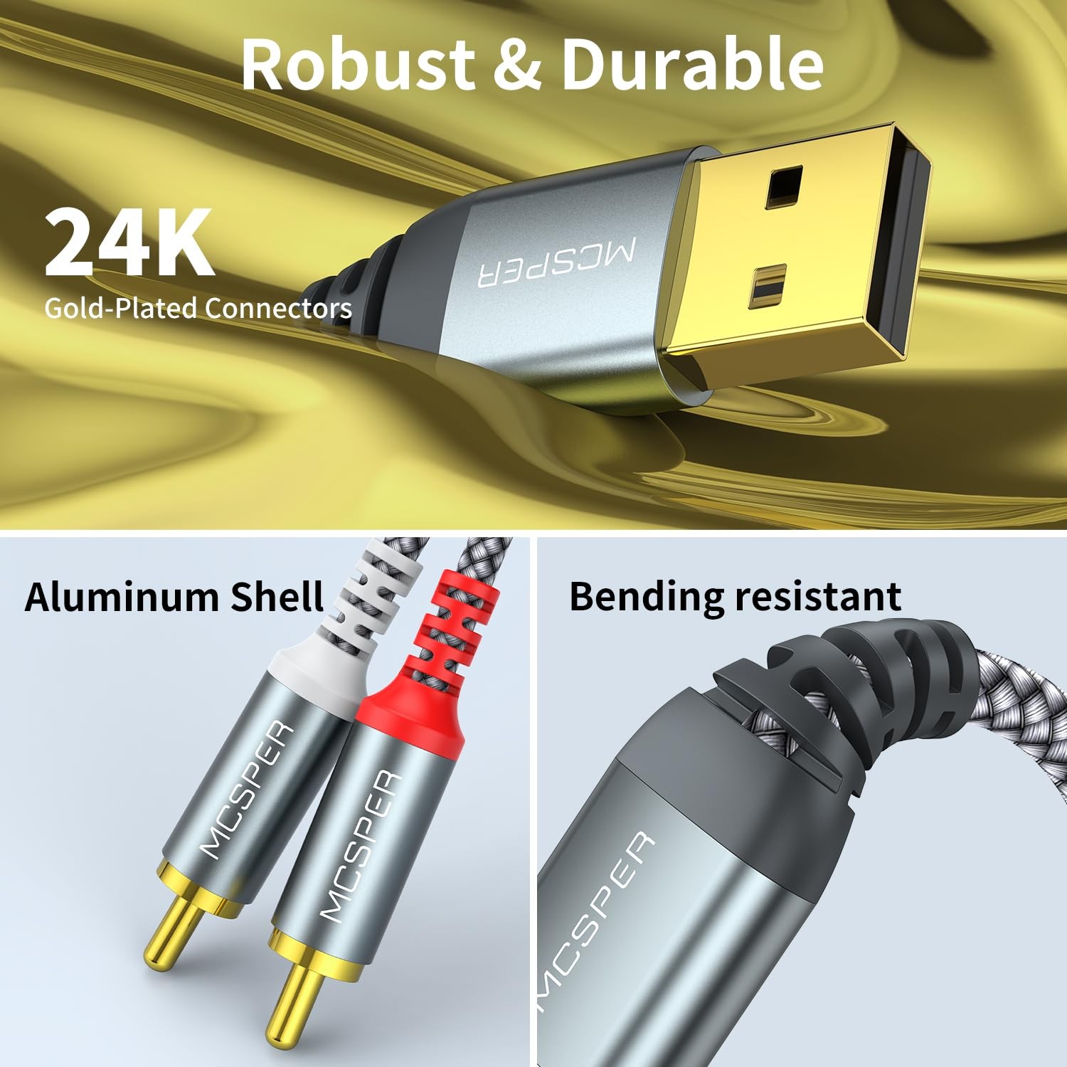 MCSPER USB to 6.6 feet, Gold (connectors), likely Black or White (insulation)