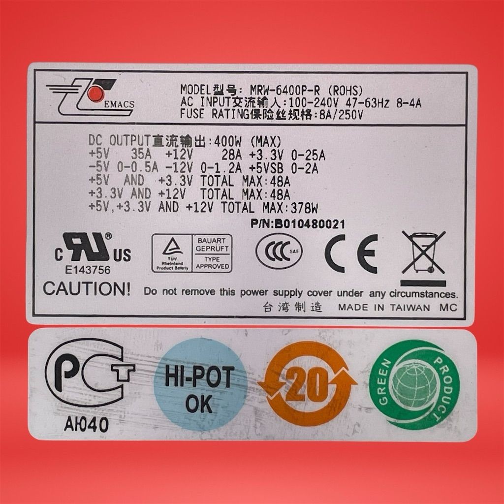 EMACS Zippy MRW-6400P-R Hot Swap Server Power Supply 400W – NMP
