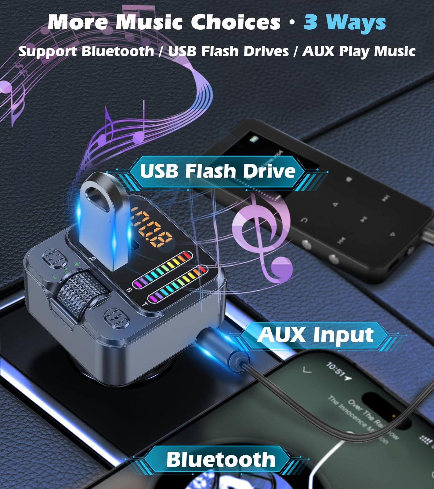 Transmisor Bluetooth 5.3 USB Para Carro Auto Cargador Receptor Adaptor FM Radio