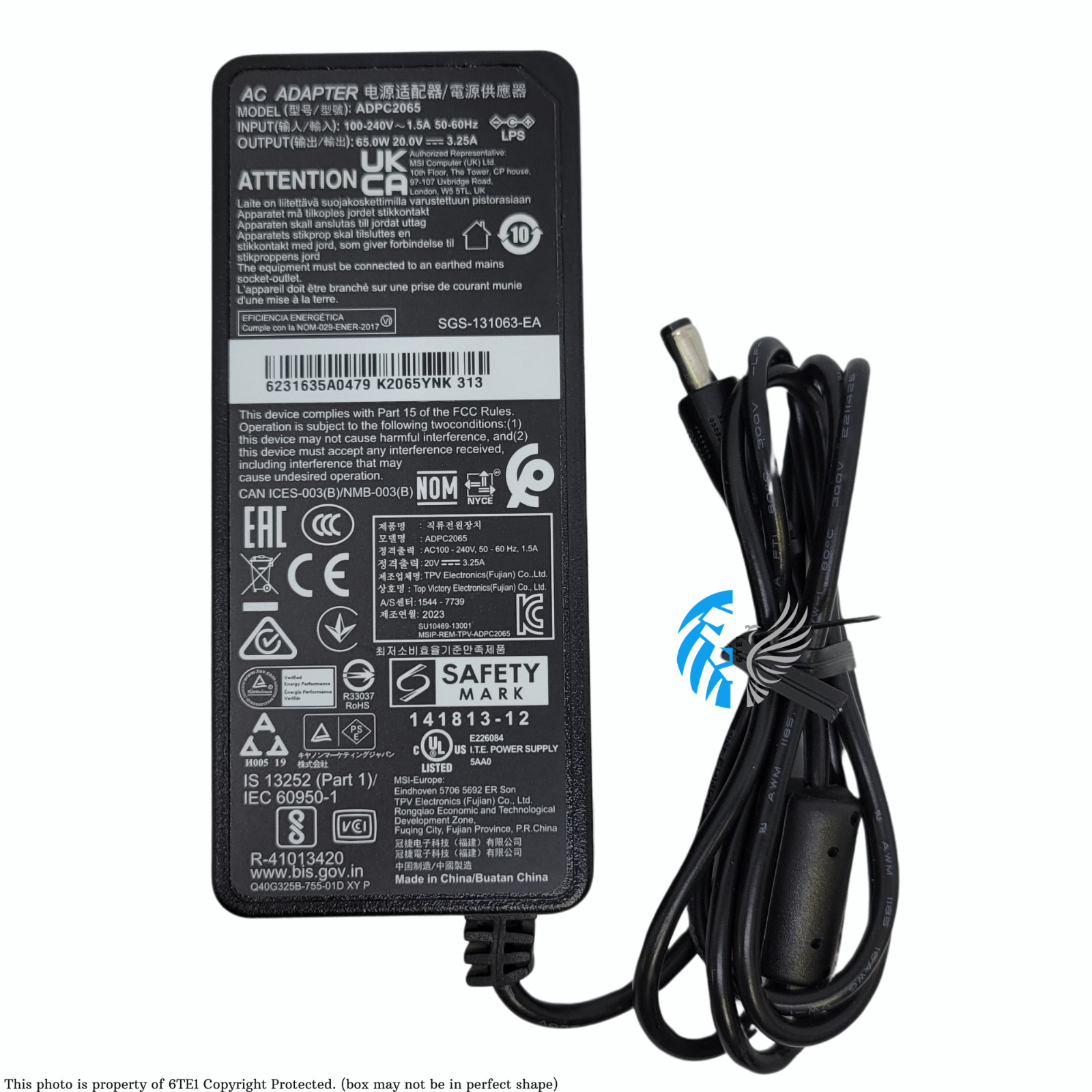AC Adapter ADPC2065 65W 20V 3.25A Power Supply for Monitors (Original)™