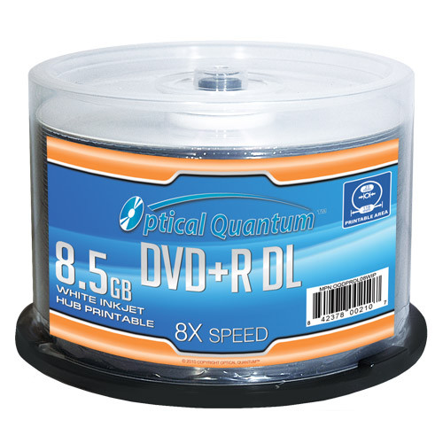 50 OQ 8x 8.5GB DVD+R DL Double Layer White Inkjet HUB Printable OQDPRDL08WIP-H