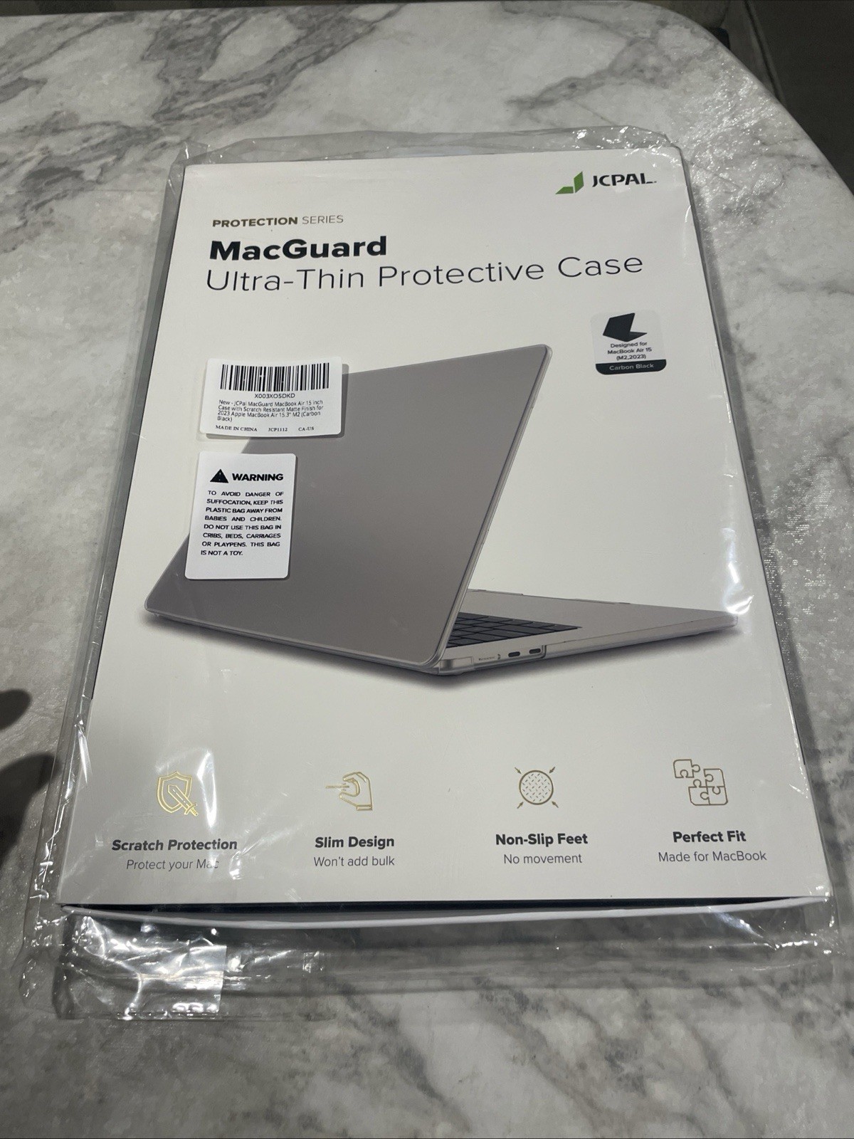 JCPAL MacGuard Utra Thin Protective Case For MacBook Air 15 M2, 2023 Carbon Blk