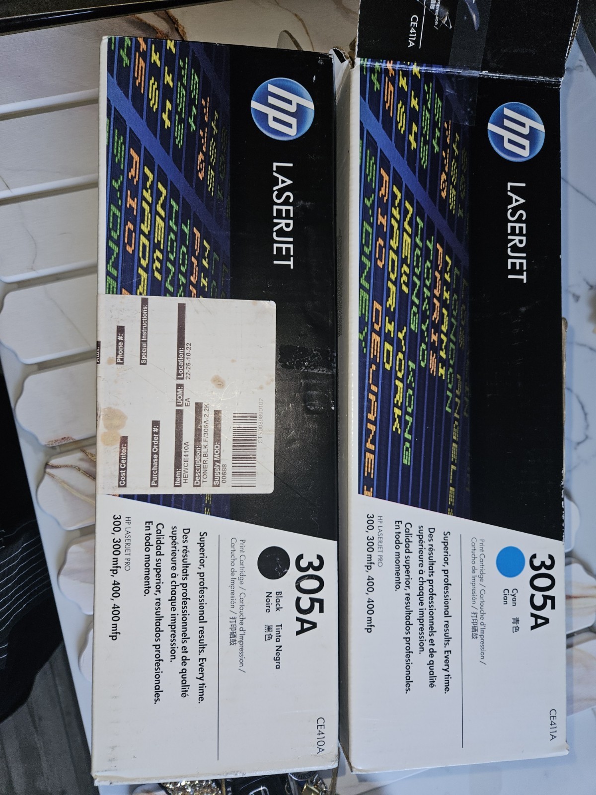 New 2 HP Laserjet Laser Jet Pro 305A 305 A Toner Ink Cartridge Cyan Blue & Black