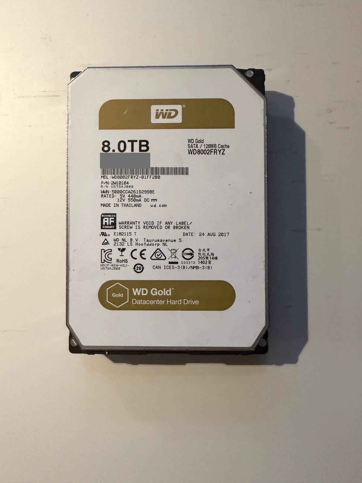 Western Digital WD Gold 8TB 3.5in SATA Enterprise HDD WD8002FRYZ SMART Tested