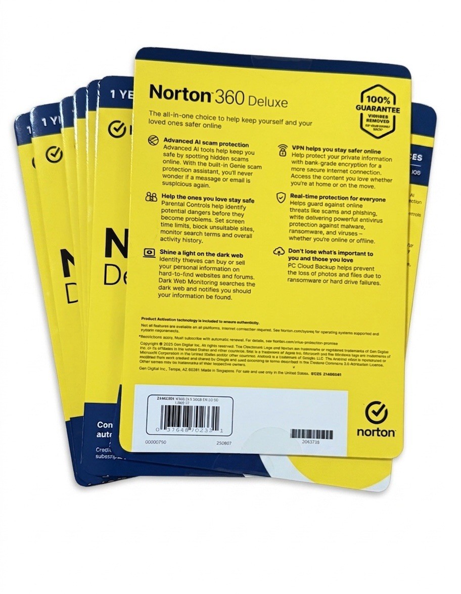 NORTON 360 DELUXE 2026 ANTIVIRUS INTERNET SECURITY 5 DEVICES 1 YEAR PREPAID VPN