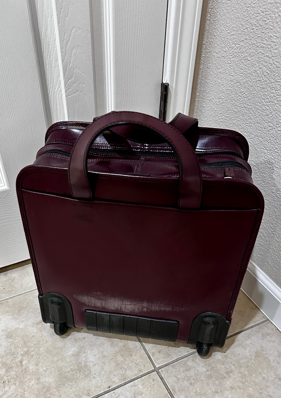 JACK GEORGES Business Rolling Laptop Briefcase Burgundy Leather Free Shipping!
