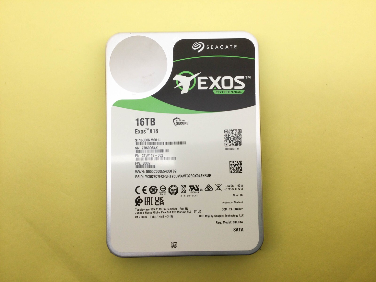 Seagate Exos X18 16TB 7.2K SATA 6Gb/s 512E/4KN 3.5” SED HDD ST16000NM001J