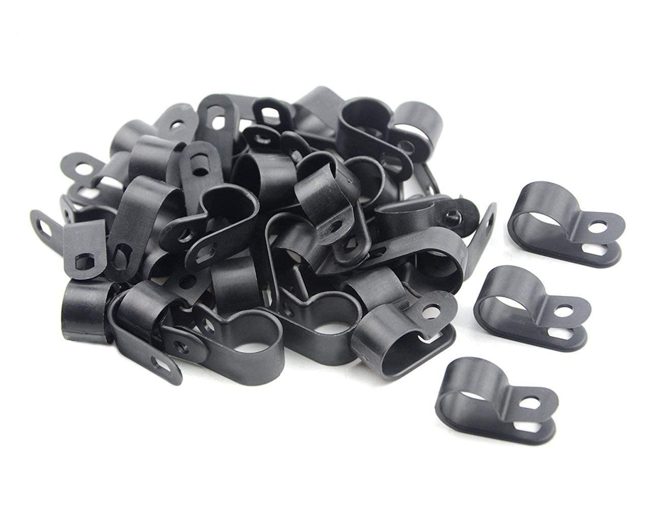 100 PCS 1/2 Inch Nylon Cable Clamps Assortment RType Clips Kit Black Plastic
