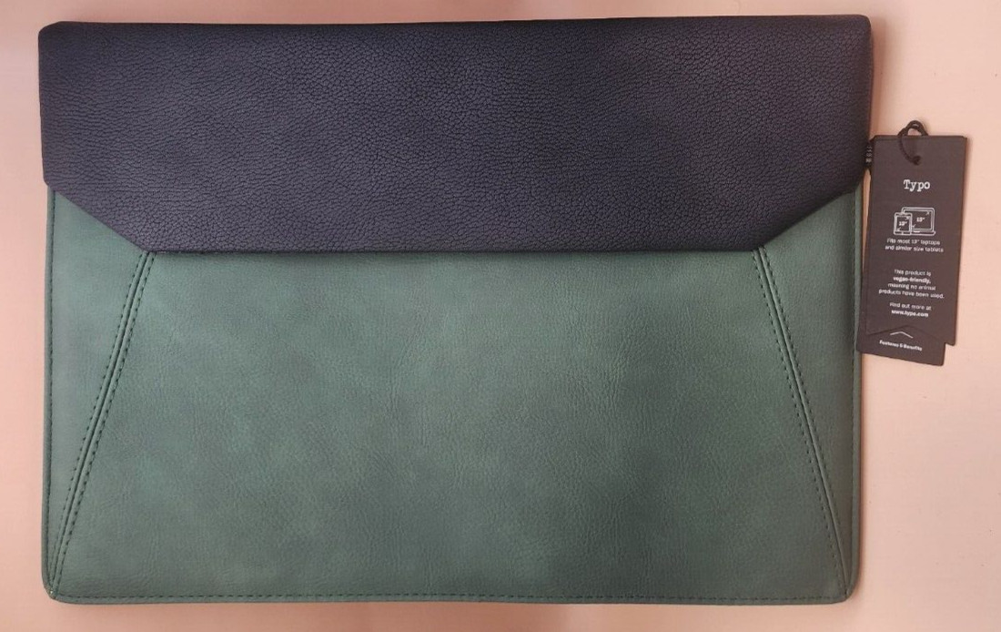 Green & Navy 13 in. Laptop Bag -TYPO -Magnetic Close, Vegan Friendly, Plush Int.