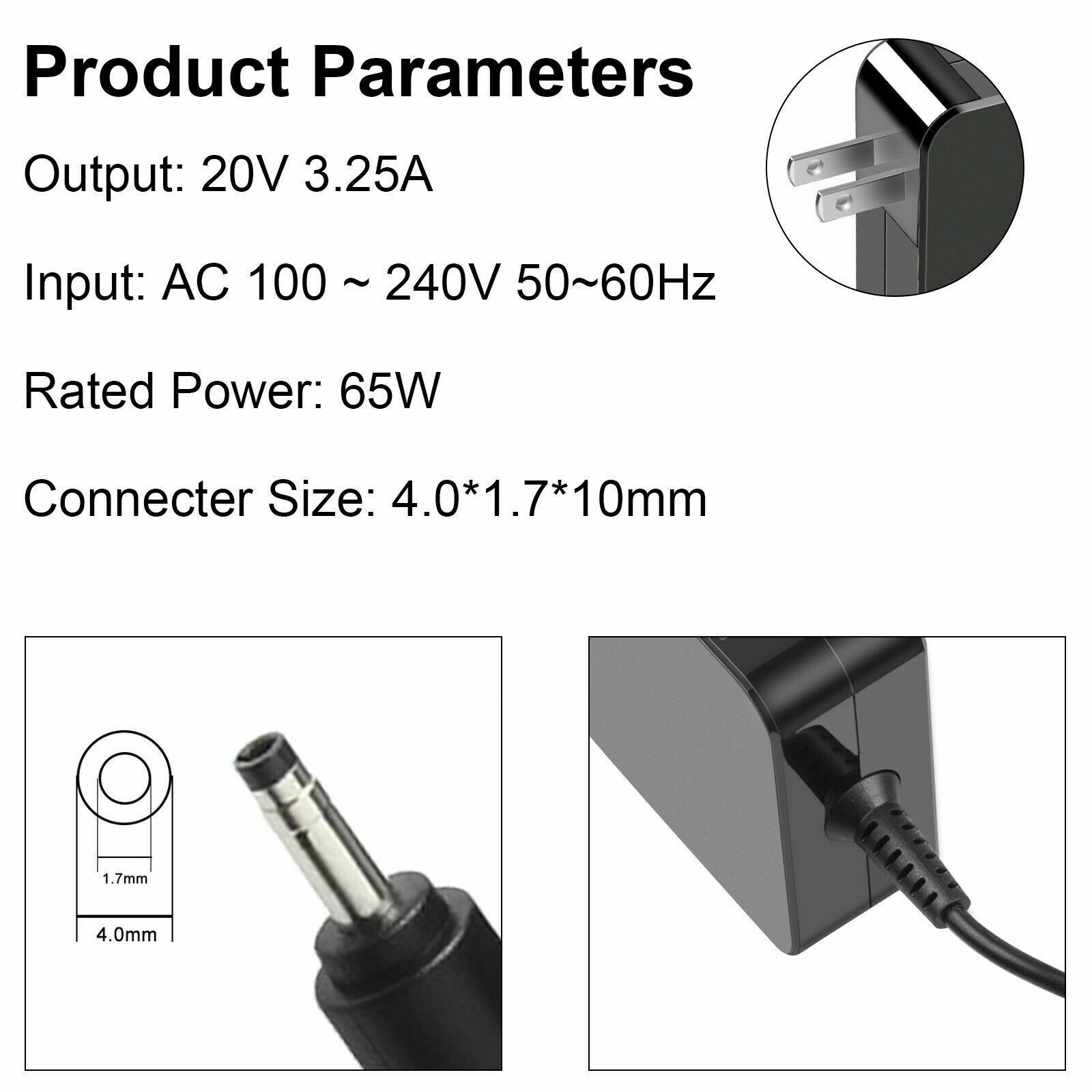 Charger Adapter for Lenovo 20V 3.25A 65W with 4.0mm/1.7 ADLX65CCGU2A 5A10K78761