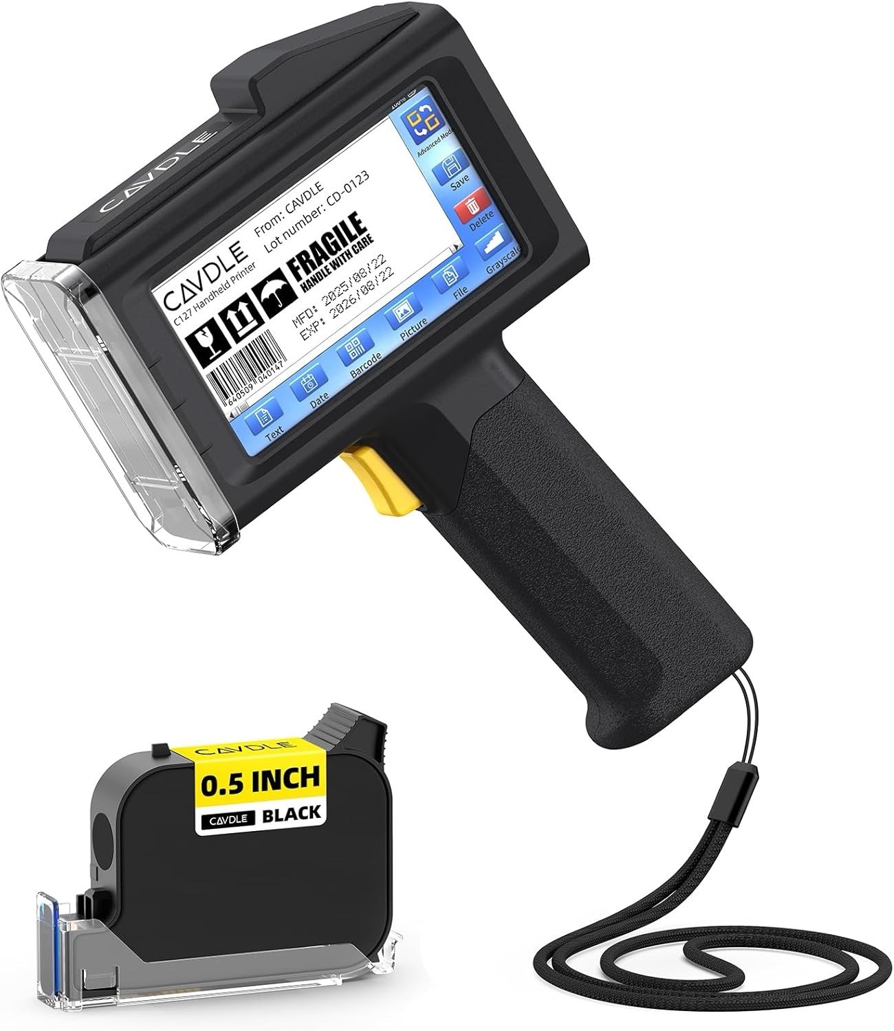 Handheld Inkjet Printer Gun 0.5in Nozzle Coding Machine 42ml Barcode QR Logo