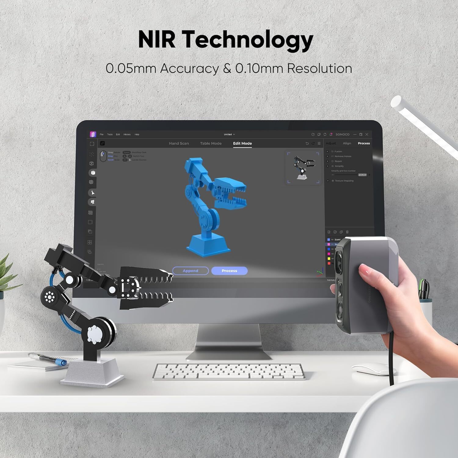 3DMakerpro Handheld 3D Scanner For 3D Printing 0.05mm Accuracy 10FPS Moose Lite