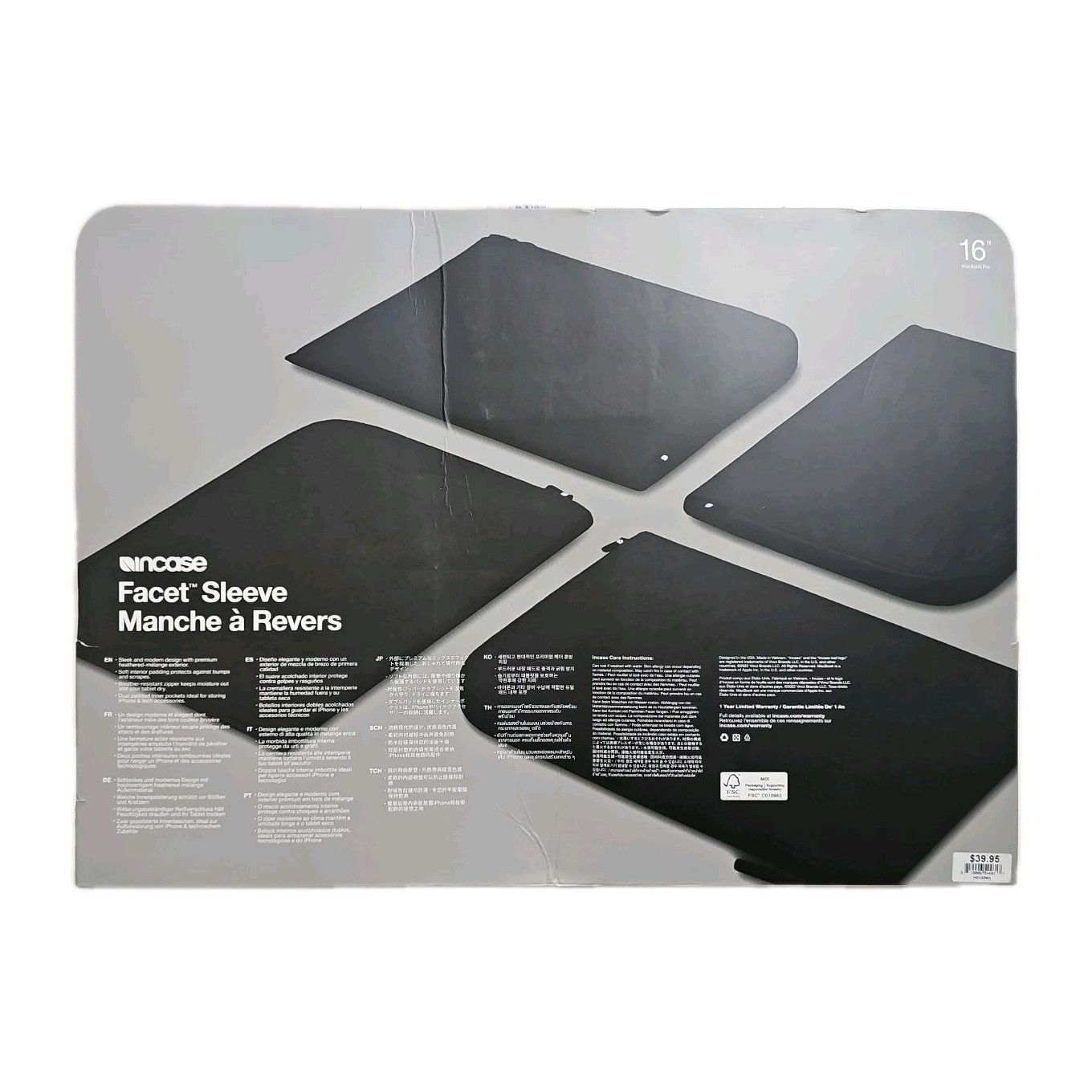 Incase – Facet Sleeve up to 16″ Macbook Pro – Black