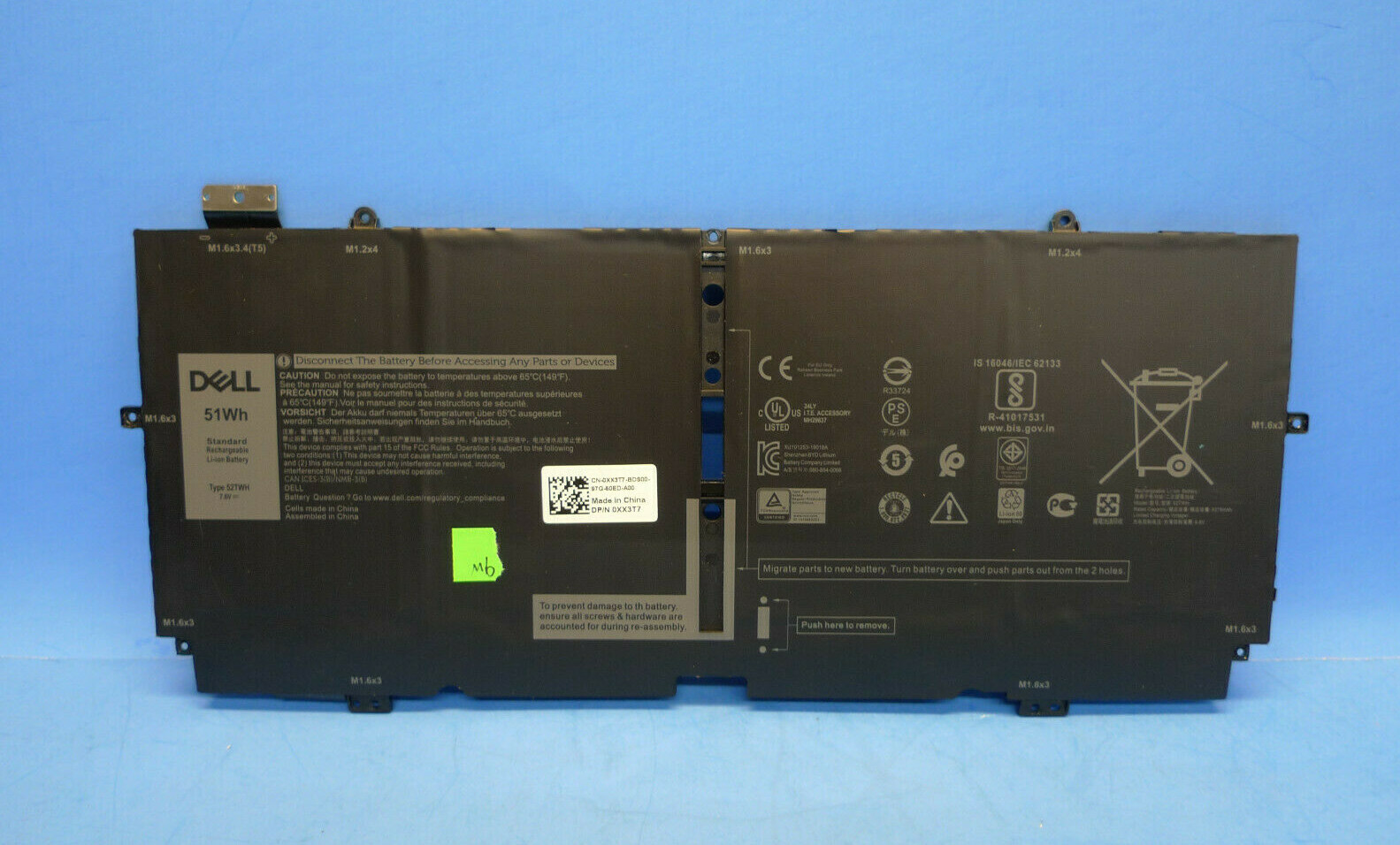 Genuine Dell XPS 13 7390 4-cell 51Wh 7.6V Laptop Battery XX3T7 52TWH