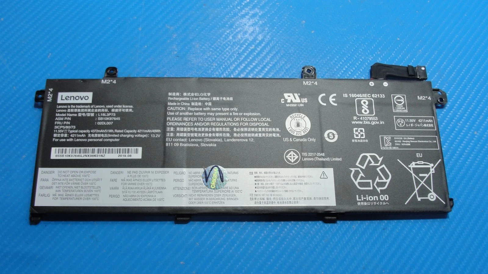 OEM Lenovo ThinkPad 14” T490 Battery 11.55V 51Wh 4372mAh SB10K97645 L18L3P73