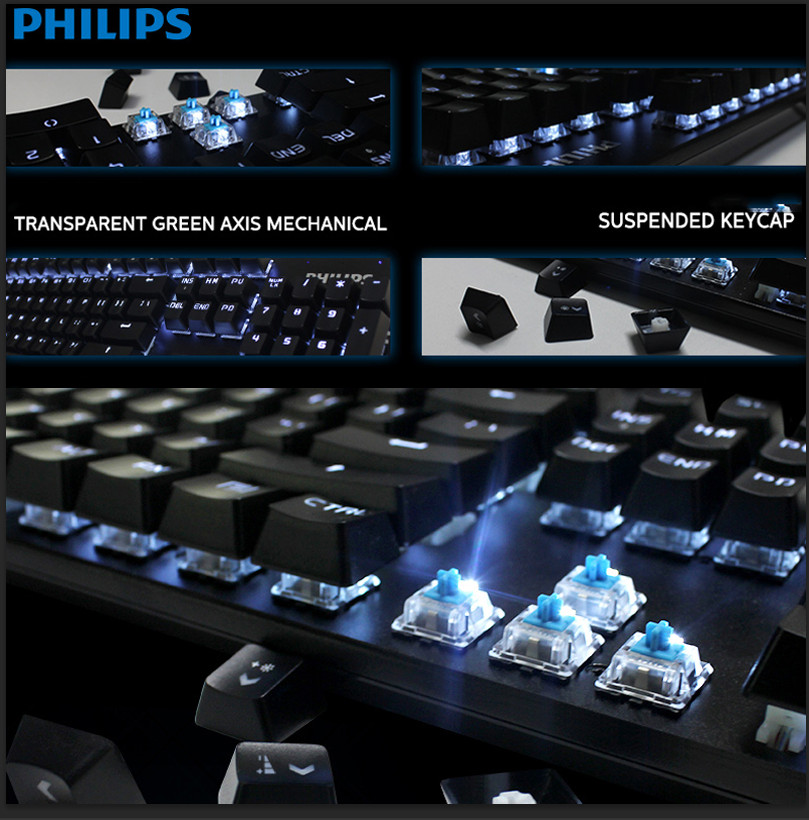 Philips Mechanical Gaming Keyboard 104-Key clear and crisp Backlit Wired Metal