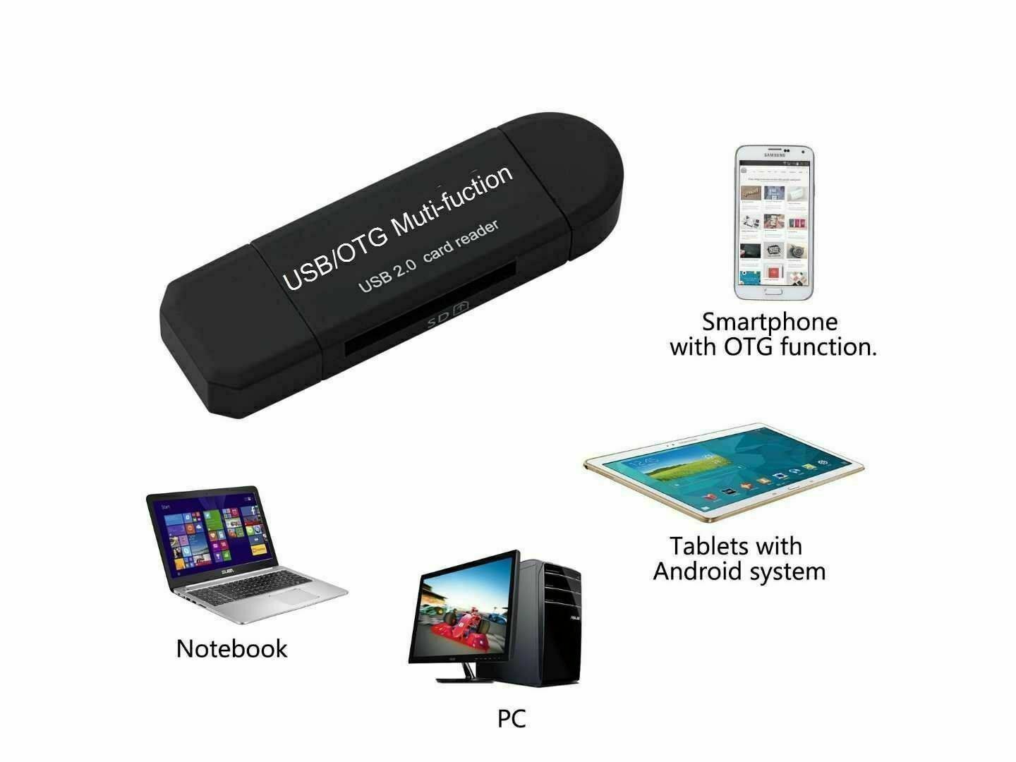 Micro USB OTG to USB 2.0 Adapter SD/Micro SD Card Reader With Standard USB Male