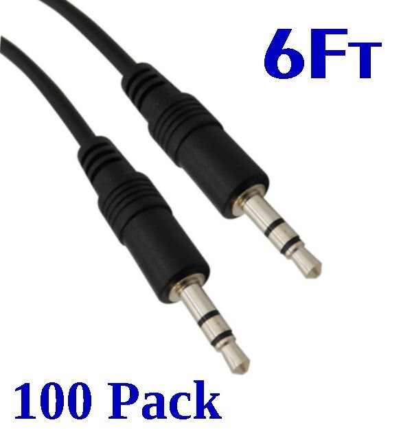 100 PCS 6Ft 3.5mm Stereo Audio Cable Male to Male Headphone Laptop Aux MP3 1/8″