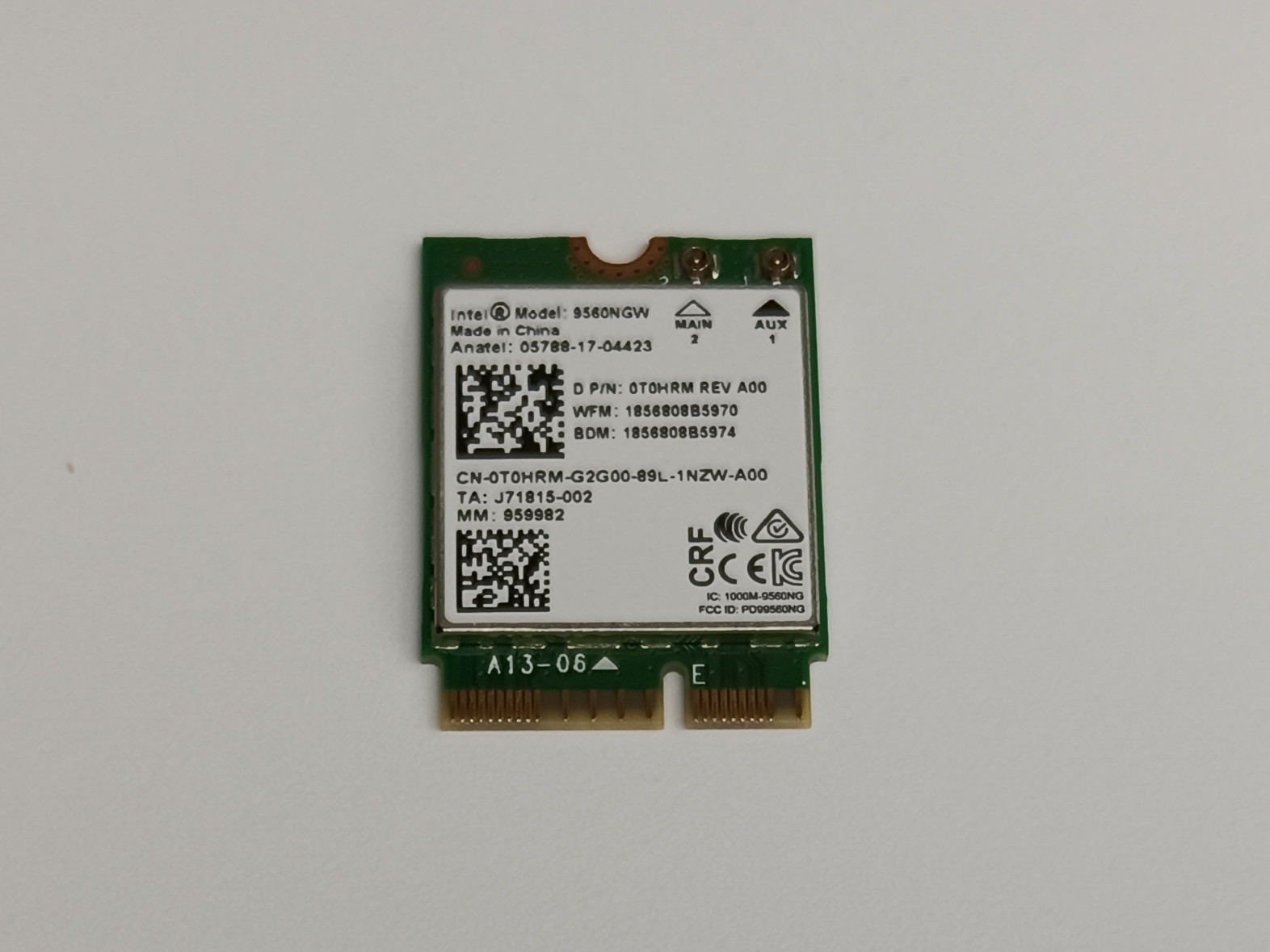 Wi-Fi Card Dell T0HRM Intel Wireless AC 9560 Wi-Fi 802.11ac Bluetooth 5.0 Card