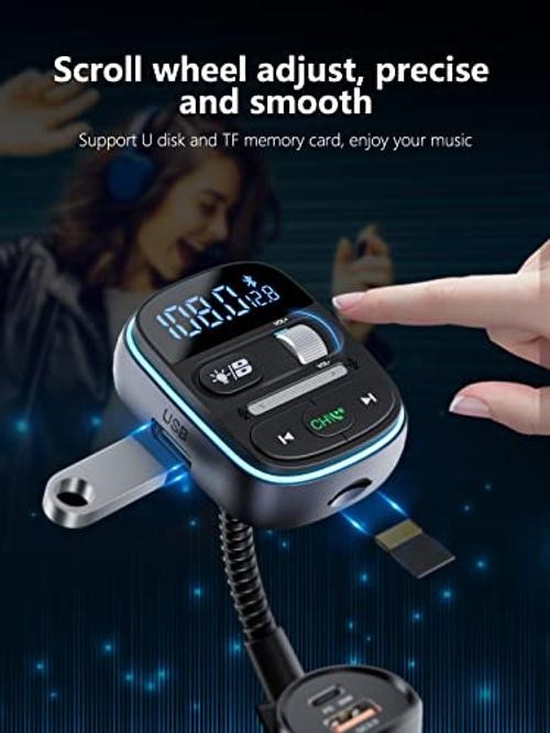 Bluetooth FM Transmitter PD 30W, Bluetooth Car Adapter with QC3.0 Fast