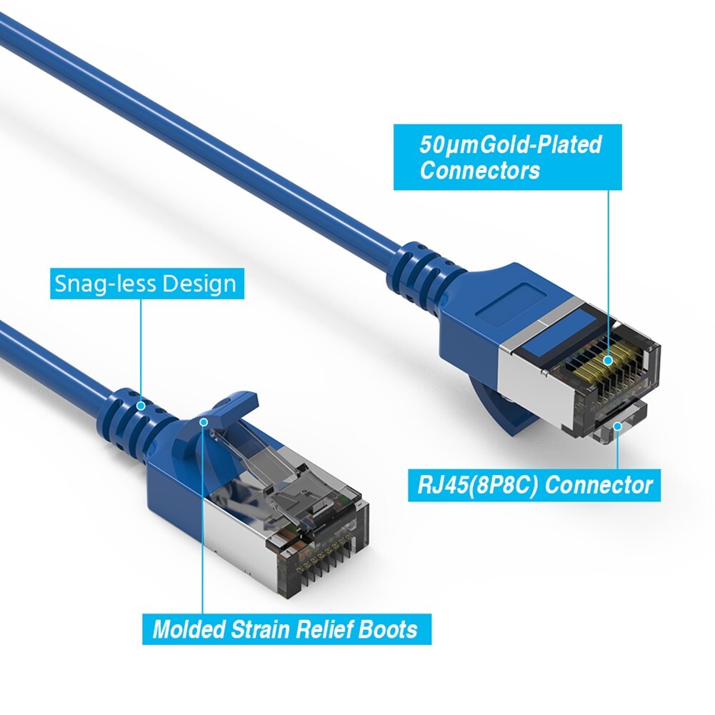 7FT Cat8 RJ45 Network LAN Ethernet Slim U/FTP Shielded Patch Cable 30AWG Blue