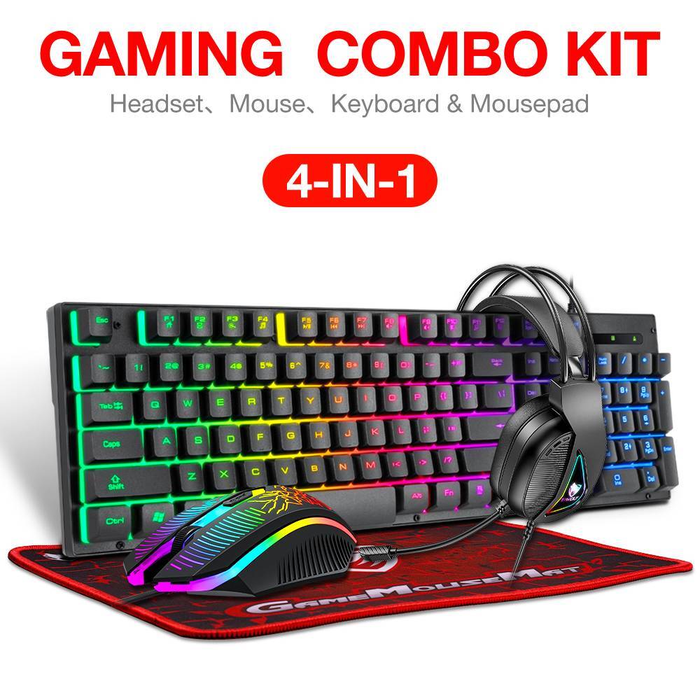 4 in 1 Gaming Keyboard Mouse & Headset & Mouse Pad Set RGB LED Gamer PC Bundle