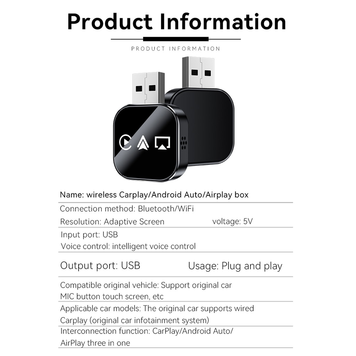 2026 Mini Carplay Adapter 3IN1 Wireless Carplay & Android Auto & Mirror Link