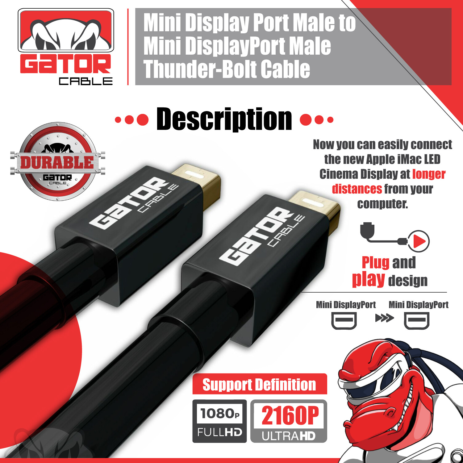 Mini DisplayPort DP to Mini DisplayPort DP Cable 4K 60Hz Video Audio UHD For Mac