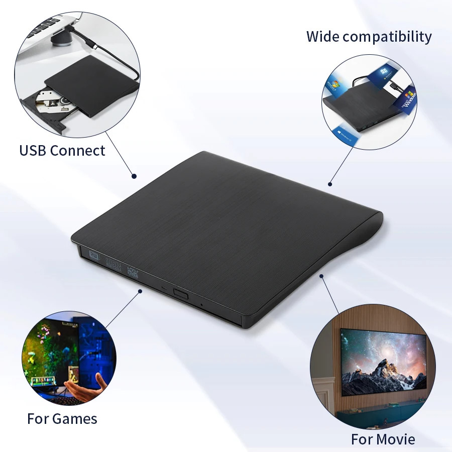 Slim External CD/DVD Drive USB 3.0 Player Burner Reader for Laptop PC Mac HP US