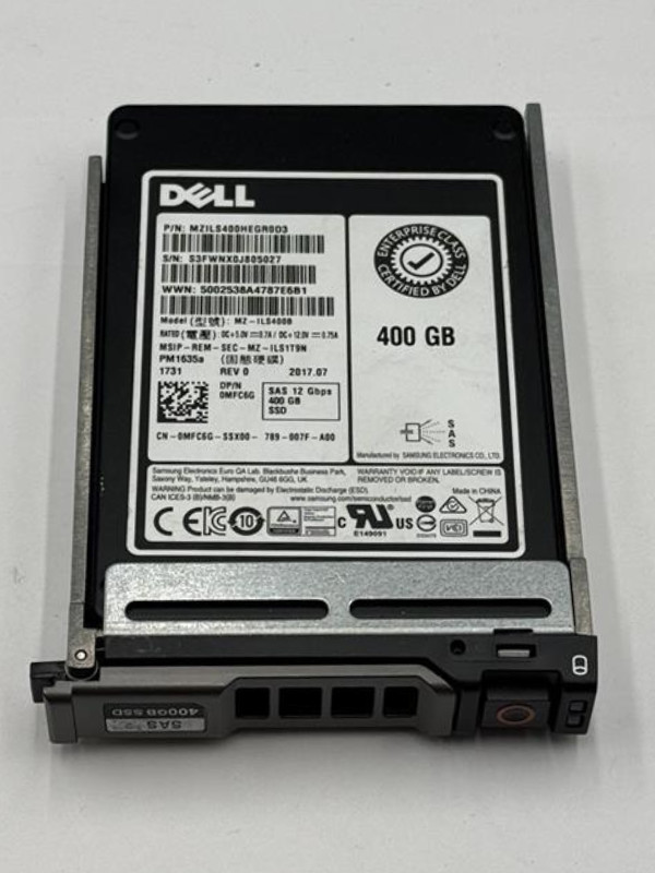 Dell 400GB SSD SAS 12G TLC MU 2.5in MZ-ILS400B MFC6G w./ Tray Grade A 98% – 100%