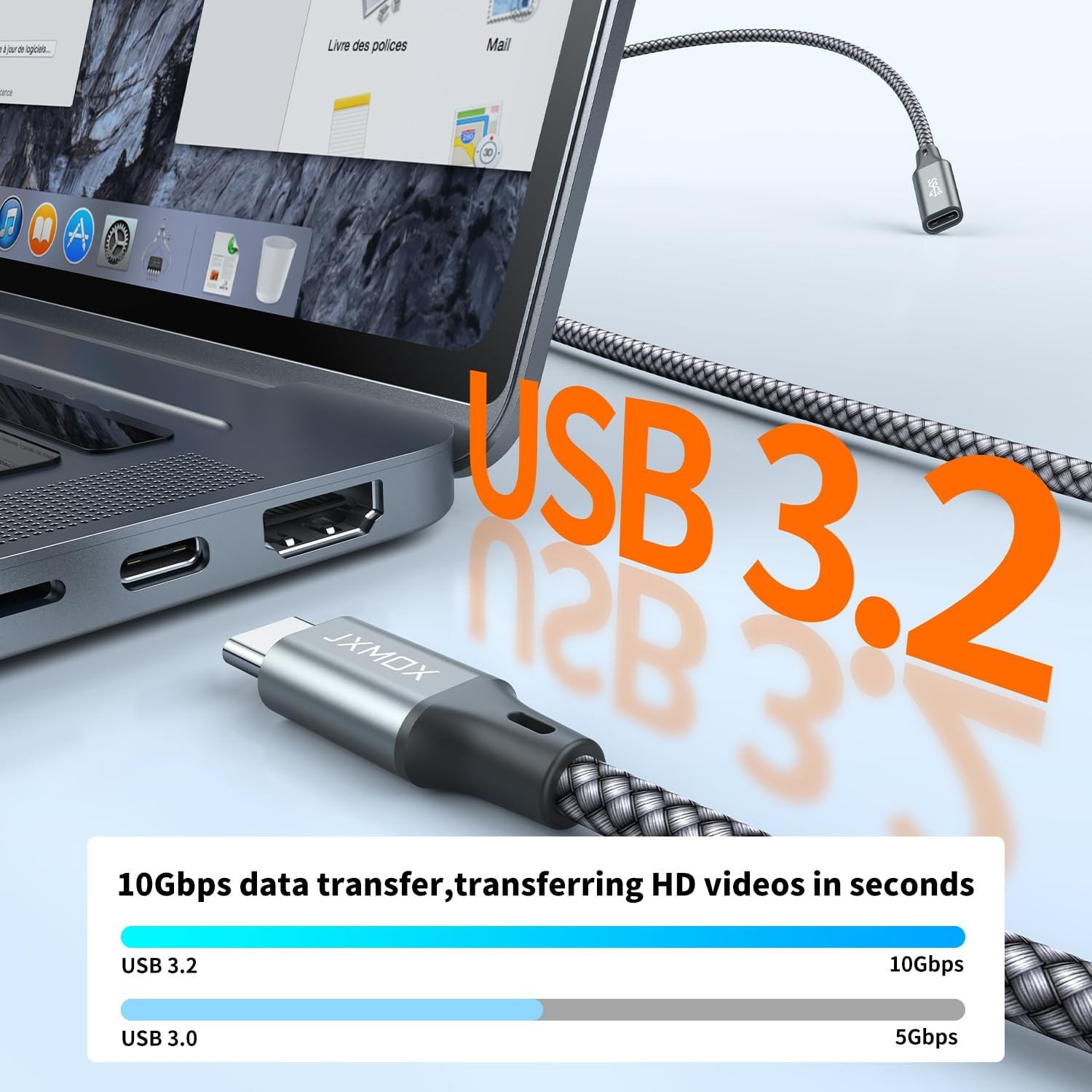 USB C Extension Cable 3.3Ft/1M/10Gbps USB 3.2 Type C 3.1 Male to Female