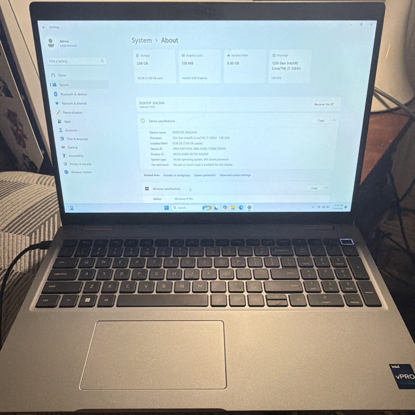 Dell Latitude 5530 i7-1265U 8GB Windows 11 Pro Silver Laptop