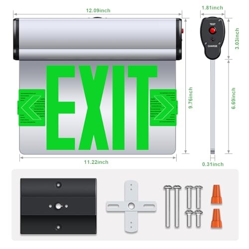 Led Edge-Lit Exit Sign ,Brushed Aluminum Housing Double Sided Mirror 2 Pack