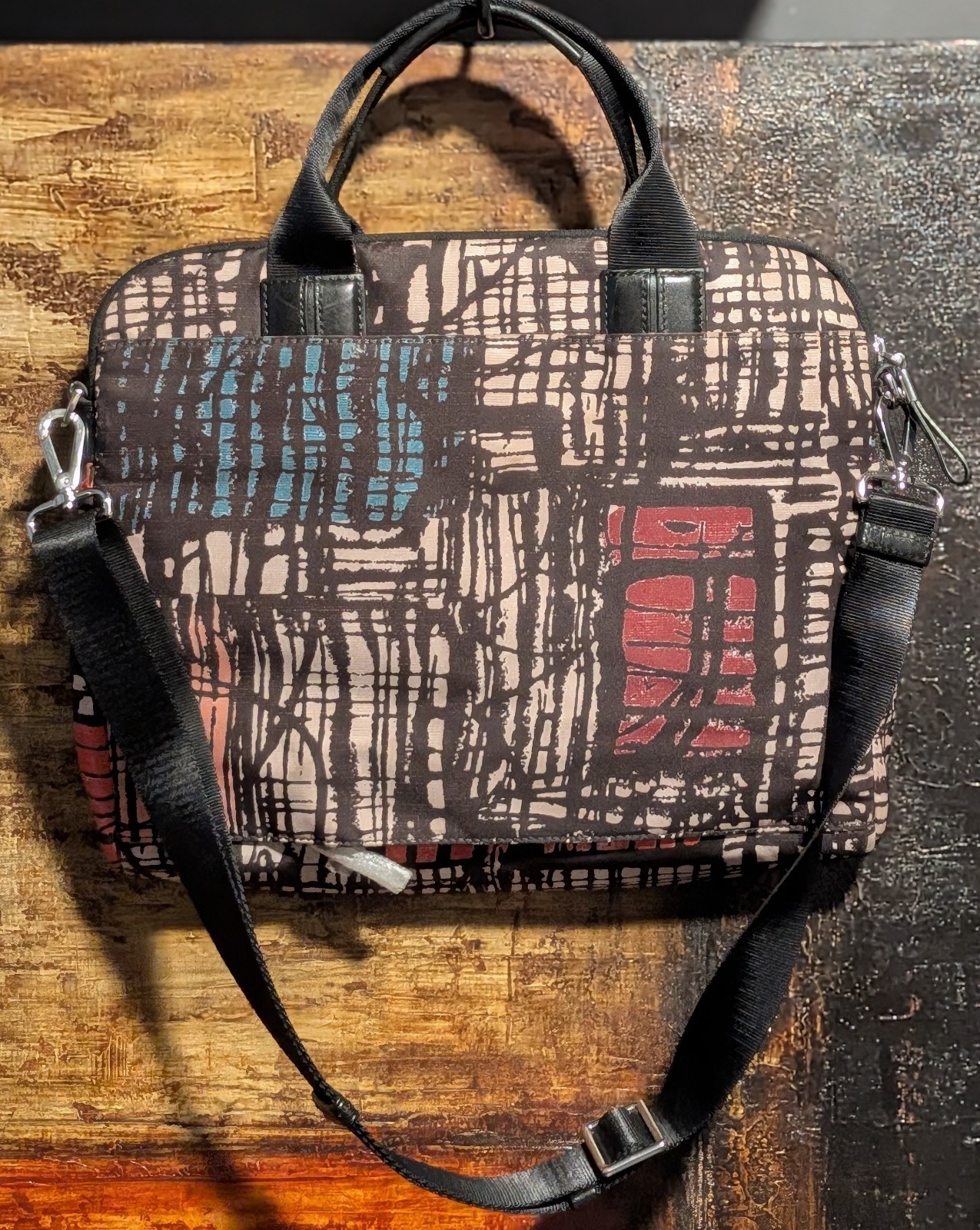 TUMI Abstract Pattern Laptop Bag Nylon Padded Compartments Removable Strap