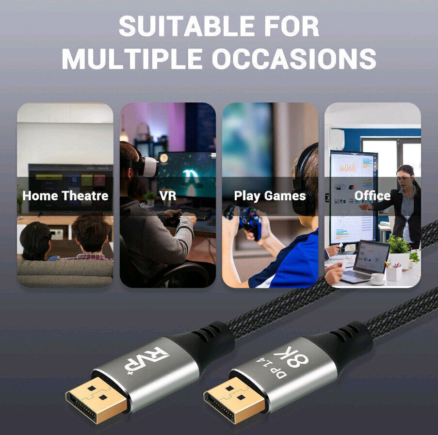 Display Port to Display Port Cable HDR DP 1.4 Male to Male 8K UHD Cord 5/10/15FT