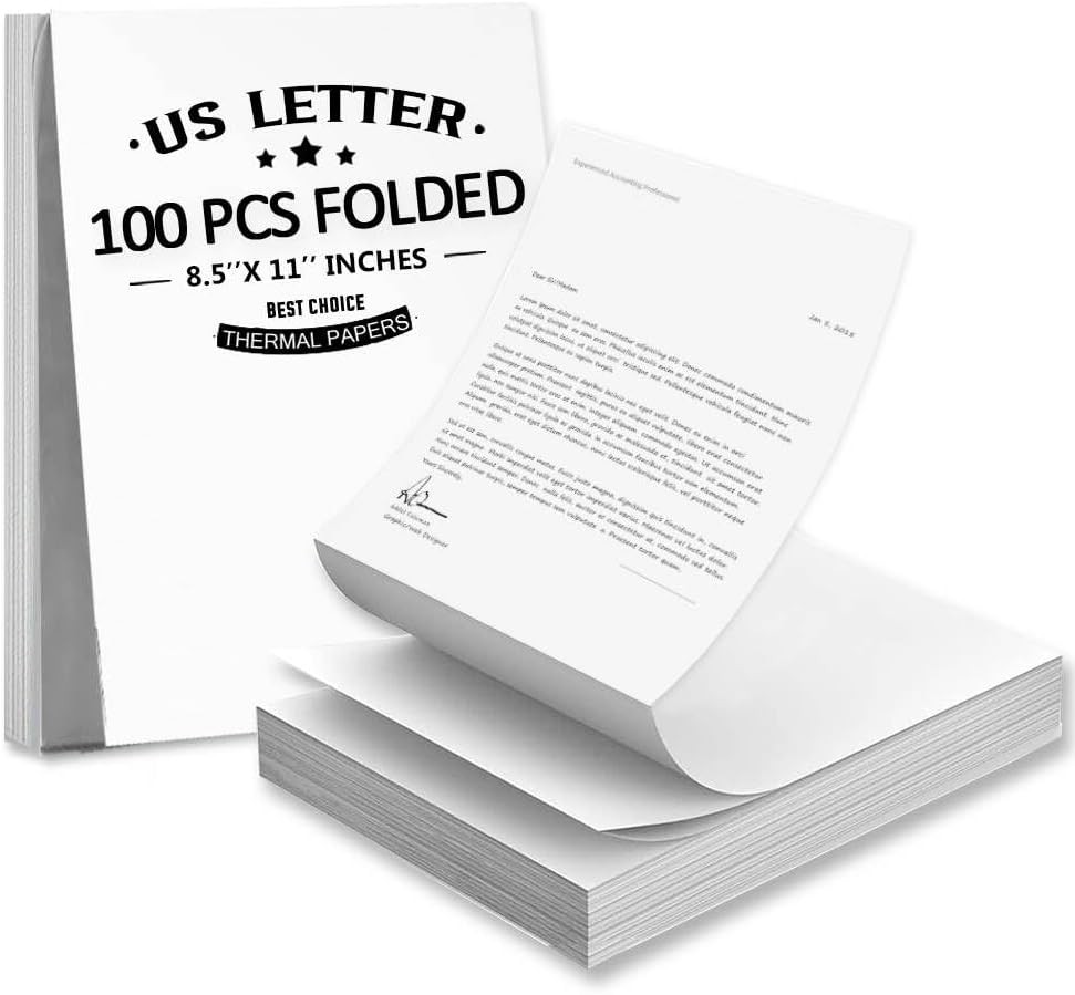 100 Sheets Thermal Printer Paper 8.5 x 11 US Letter Size Portable Printer