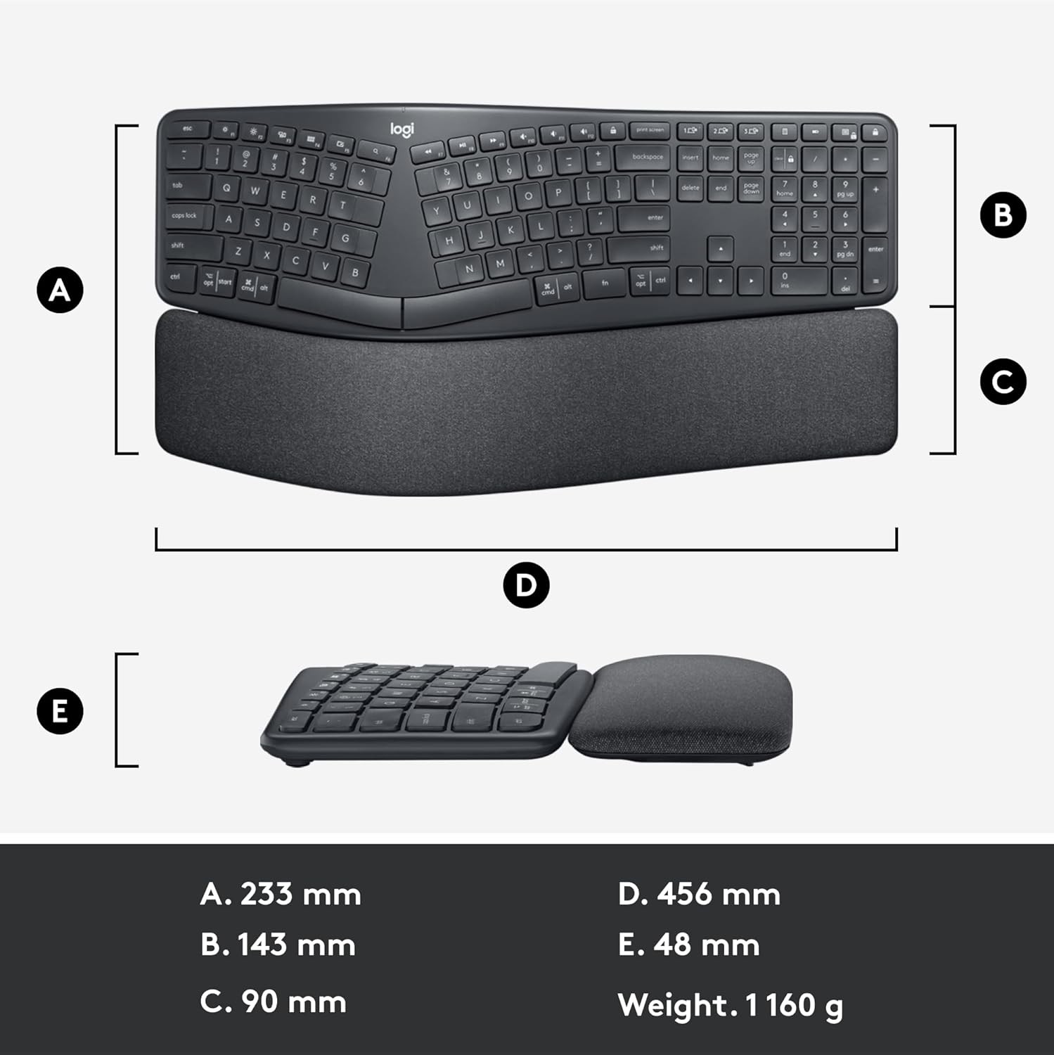 Logitech – ERGO K860 Ergonomic Wireless Keyboard for Windows and Mac with Palm