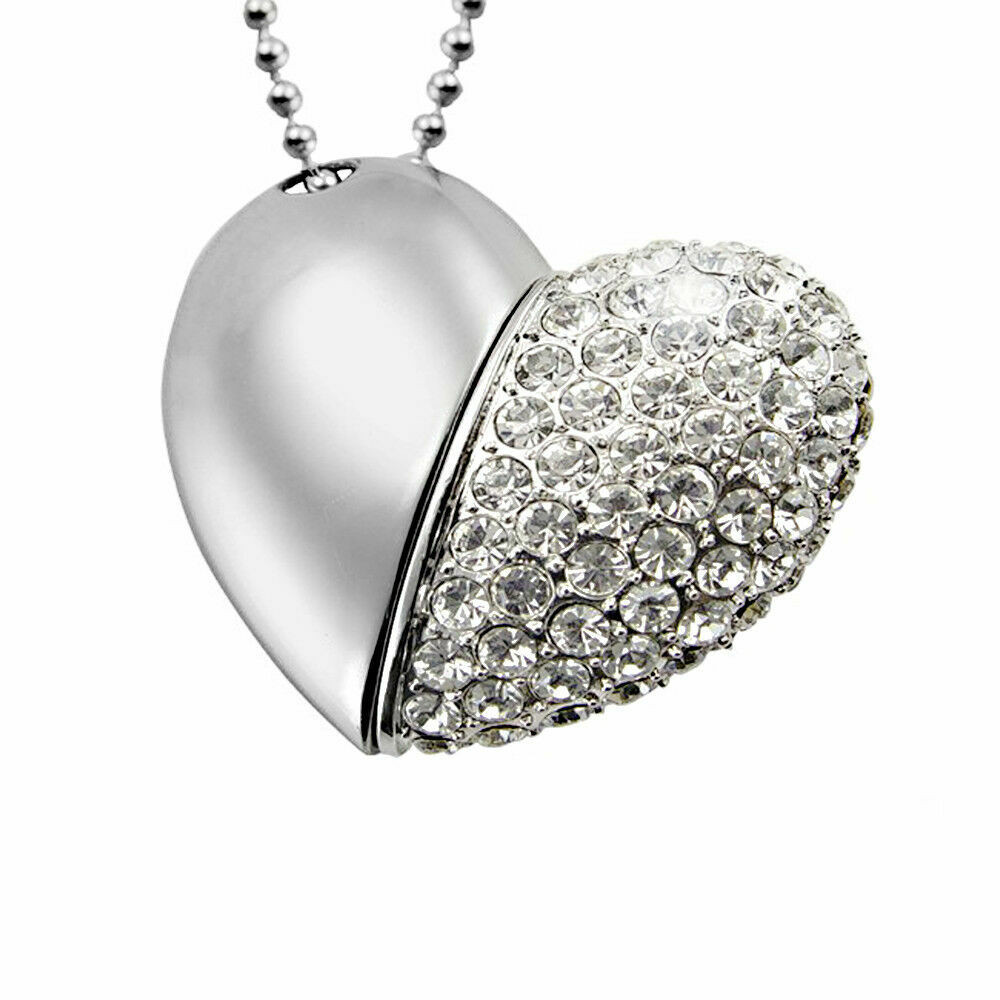 USB 2.0 Flash Drive Crystal Heart Shape Stick Pendant USB Memory Stick 32GB 64GB