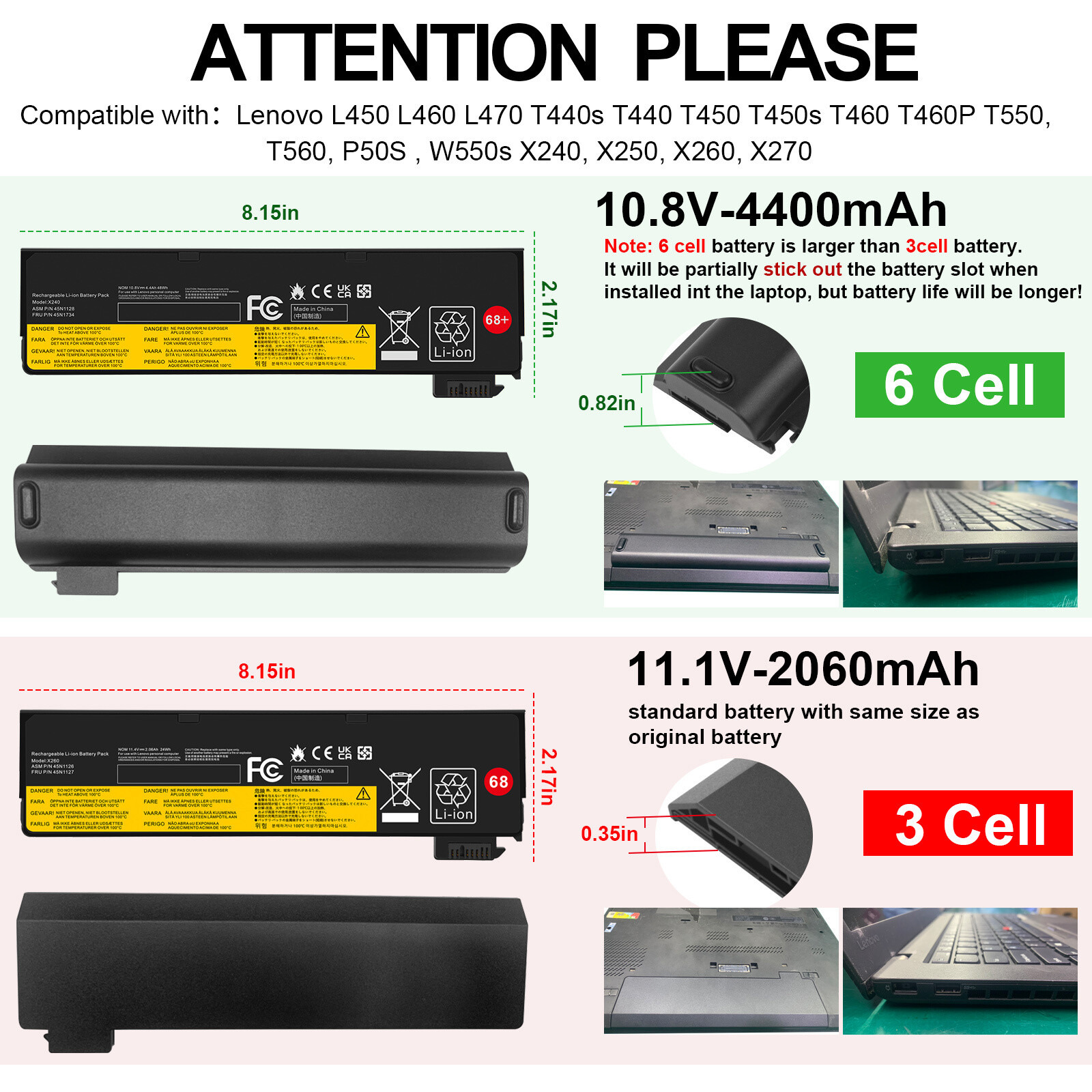For Lenovo Thinkpad T440 T450 T450S T460 L450 L460 W550s X240 X260 Battery 68+