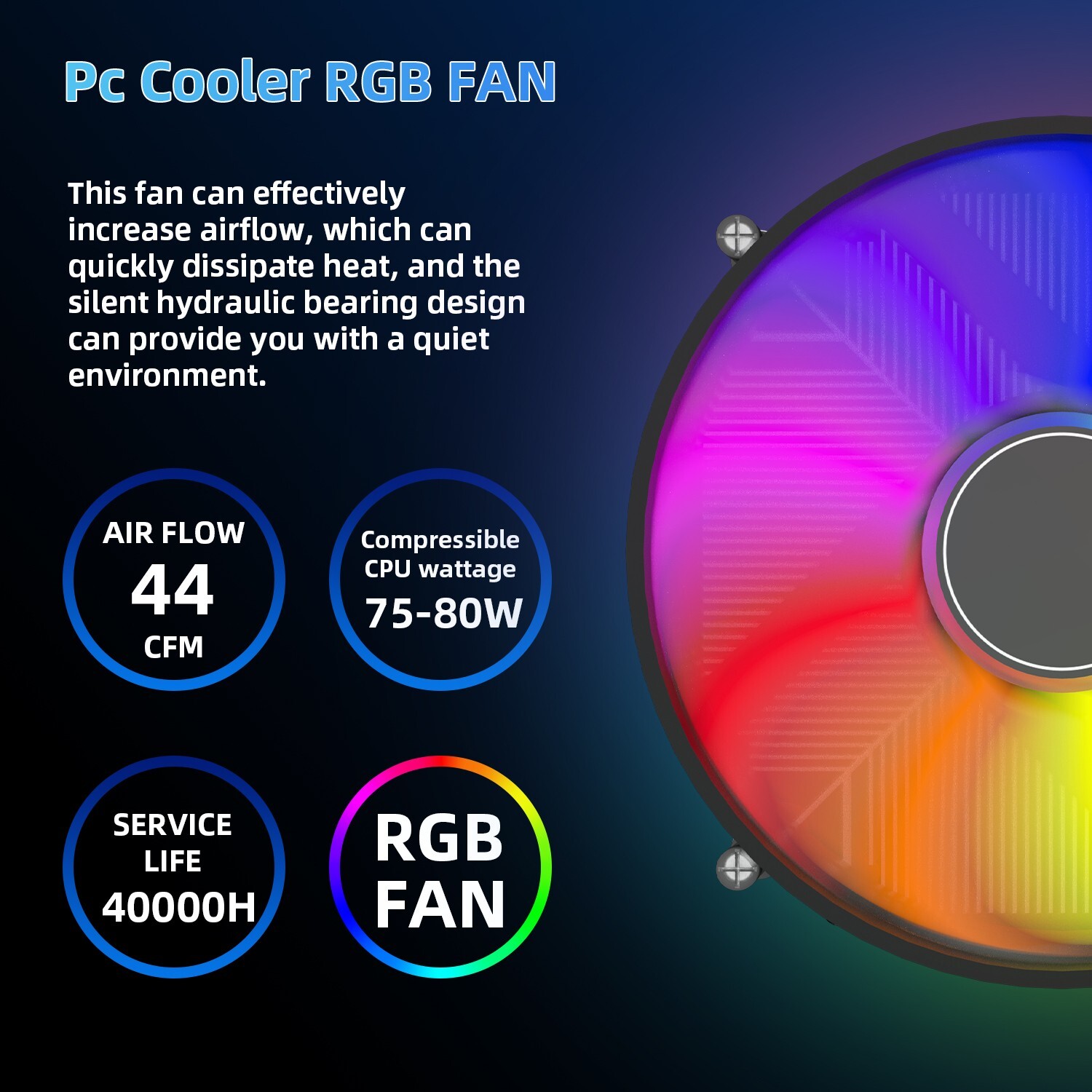 80mm RGB CPU Cooler PC Computer Silent Fan with Heatsink for Intel & AMD System